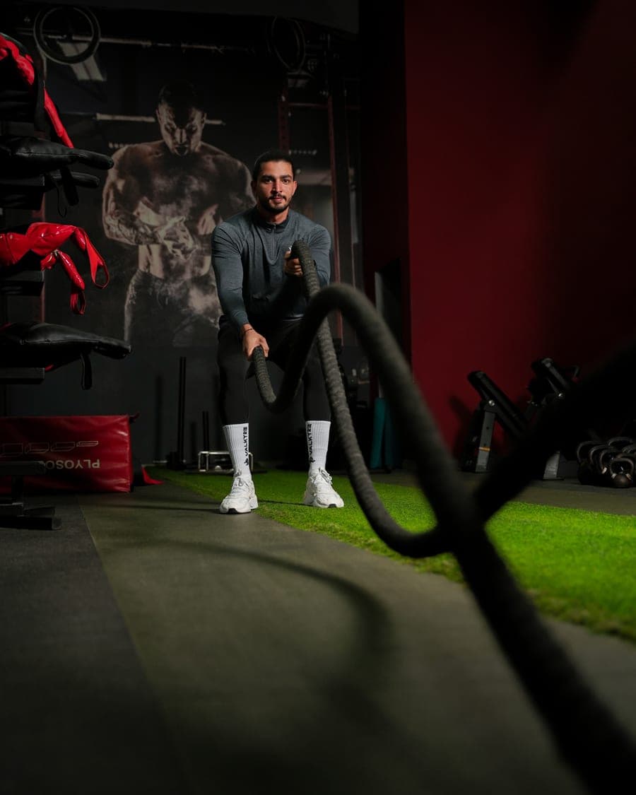 Battle rope training in Valkyrie gear